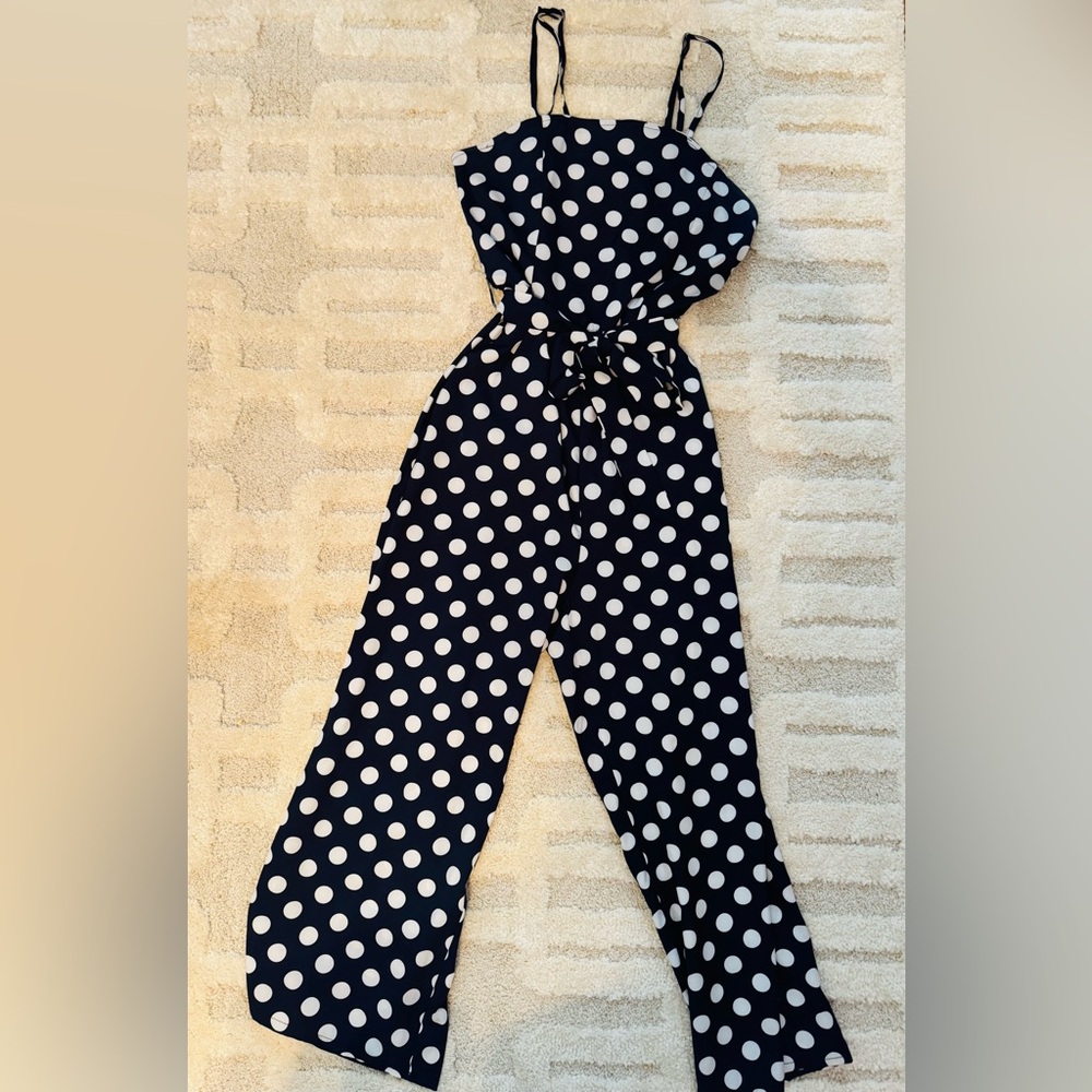 Polka Dot Jumpsuit in Navy blue and White